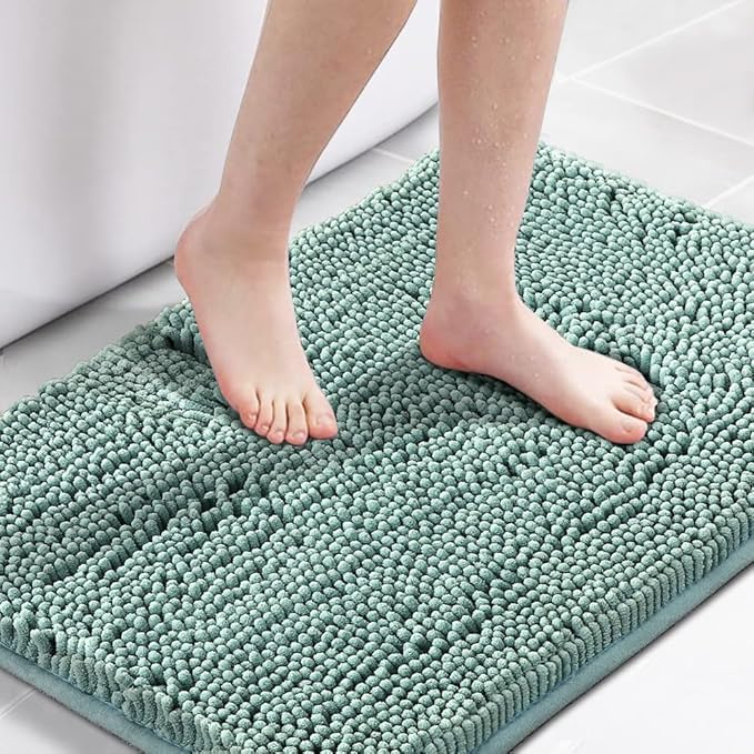H.VERSAILTEX Bathroom Rug Shag Shower Mat Machine-Washable Plush Bath Mats with Water Absorbent Soft Microfibers, 20" W x 32" L, Eggshell Blue