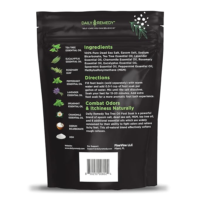 Tea Tree Oil Foot Soak with Epsom Salt - Made in USA - for Toenail irritations, Athletes Foot, Stubborn Foot Odor Scent, Softens Calluses & Soothes Sore Tired Feet - 16 Ounce
