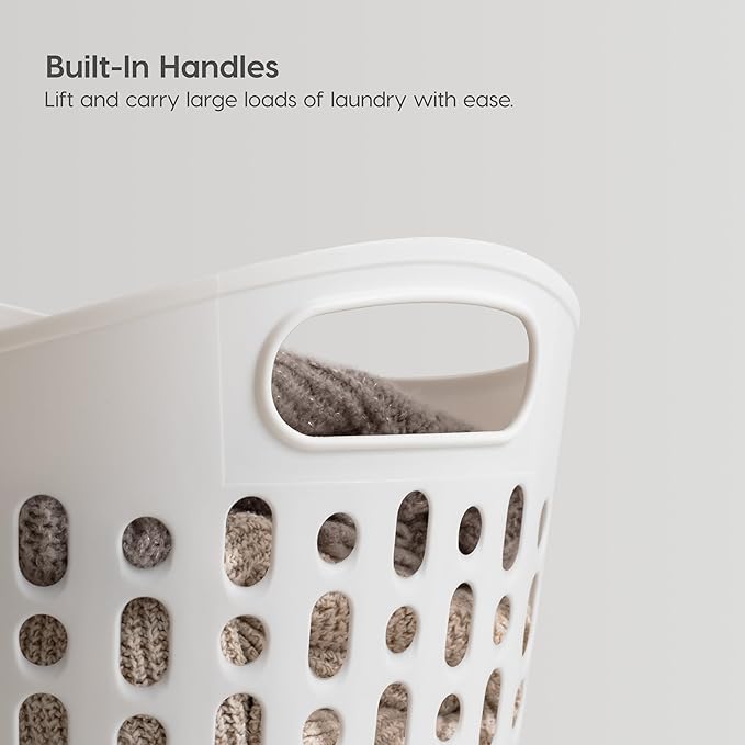 IRIS USA Laundry Basket Hamper, 27L Flexible Portable Plastic Dirty Clothes Bag with Ventilation Holes for Bedroom Bathroom Apartment Dorm Laundry Room Blankets Pillows Trinkets Organization, White