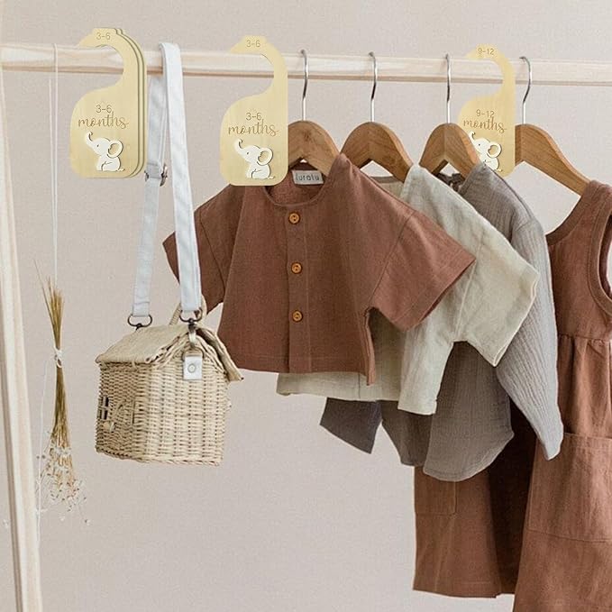 Baby Closet Dividers,Baby Clothes Dividers for Closet,Nursery Decor Storage Hangers Organizer,Sided Organizer for Newborn to 24 Months Clothes Wooden Nursery Decor Hanger Organize Room(White Elephant)