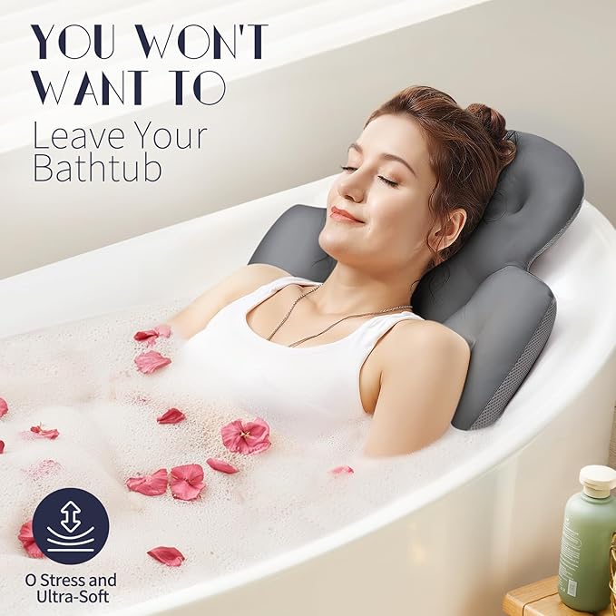 Full Body Bath Pillow for Bathtub, Thick Bathtub Cushion with Laundry Bag, Luxury Tub Pillow for Bath for Headrest Neck and Back Support Gray 56" x 16"