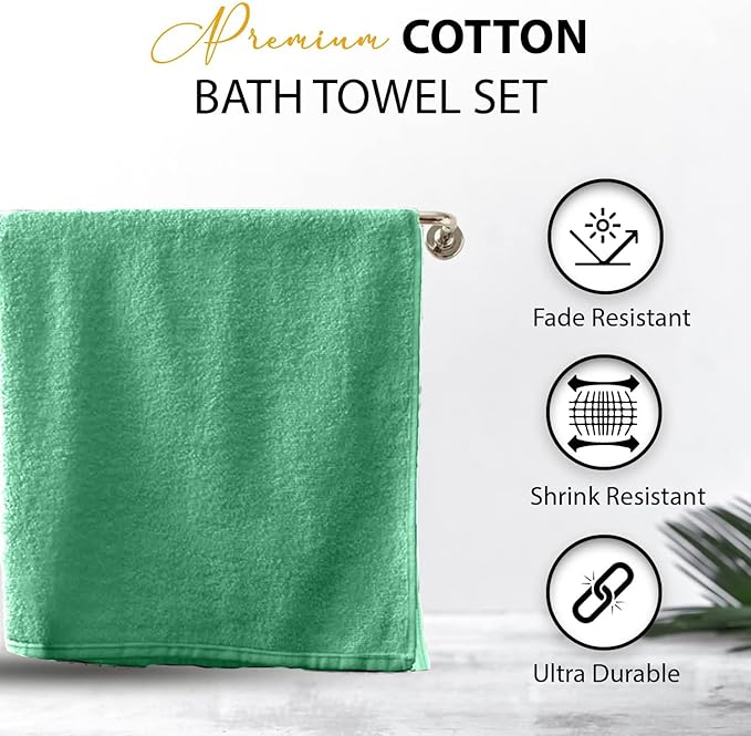 100% Cotton Bath Towels, 24x48 Pack of 6 Towels, Quick Dry, Highly Absorbent, Soft Feel Towel, Gym, Spa, Bathroom, Shower, Pool, Luxury Soft Towels (Light Green, 24x48-6 Pack)