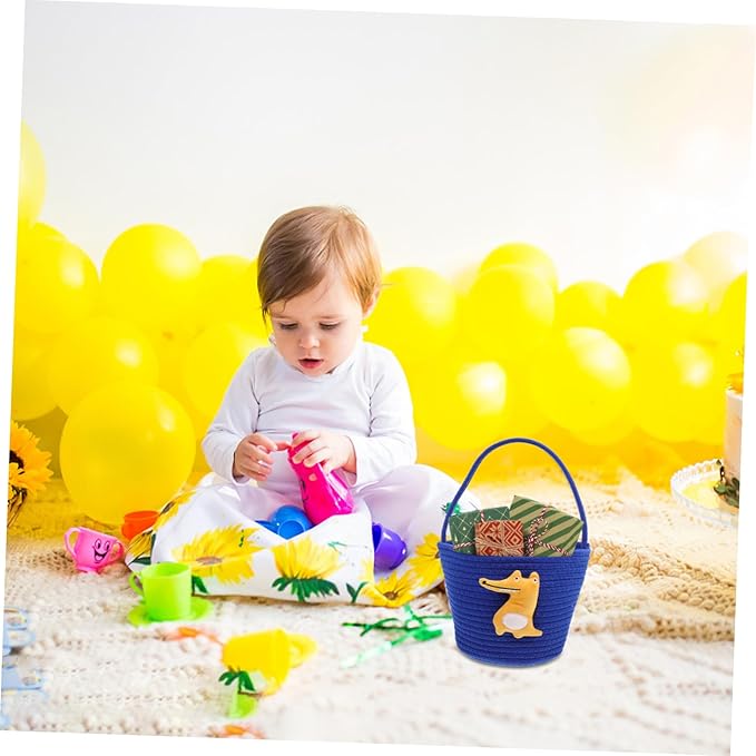 Woven Shower Basket for Candy Storage Cute Decorative Basket for Nursery Party Favors for Celebrations and Organizing Small Items