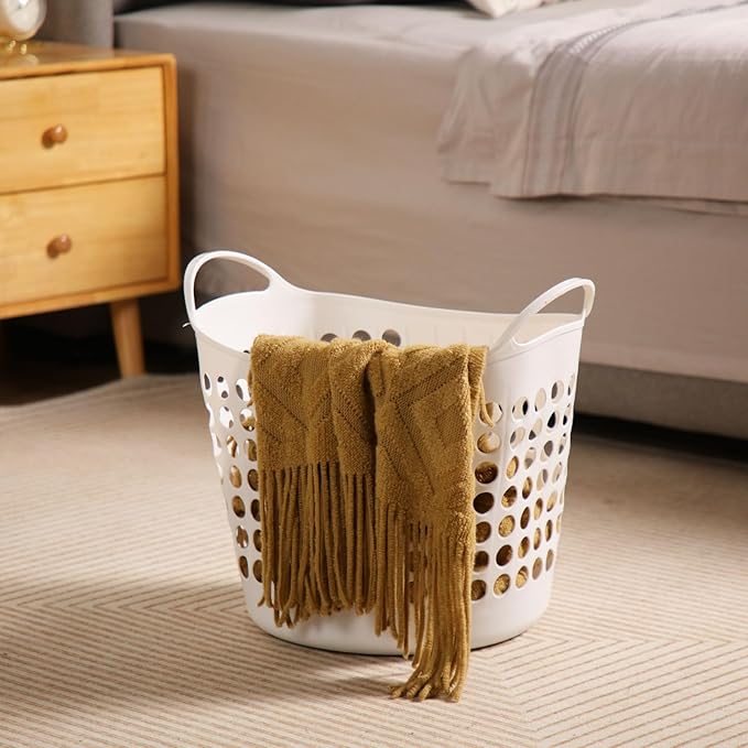 Suclain 3 Pcs Flexible Laundry Basket Set Carry Portable Flexible Laundry with Carrying Handles White Large Versatile Laundry for Bathroom College Dorm Laundry Room