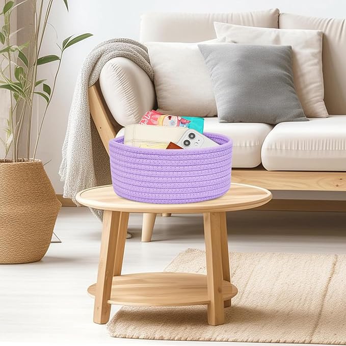 ABenkle 2 Pack Small Baskets, Cotton Rope Woven Basket, Cute Mini Tiny Storage Baskets, Decorative Boho Basket for Nursery Living Room Bedroom Shelf, Empty Gift Basket