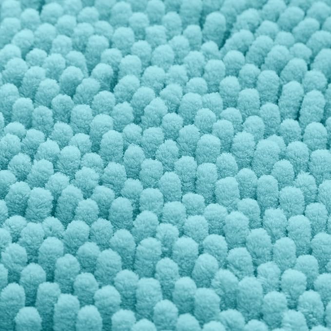 HOMEIDEAS 3 Pieces Bathroom Rugs, Ultra Soft Non Slip Absorbent Chenille Toilet Bath Mat Set (Aqua Blue)