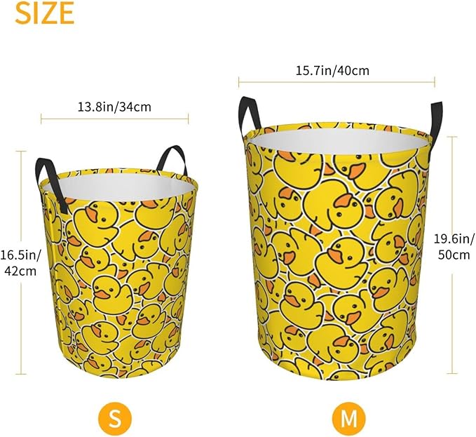 38L Round Laundry Hamper Cute Rubber Ducky Storage Basket Waterproof Coating Yellow Cartoon Ducks Organizer Bin For Nursery Clothes Toys