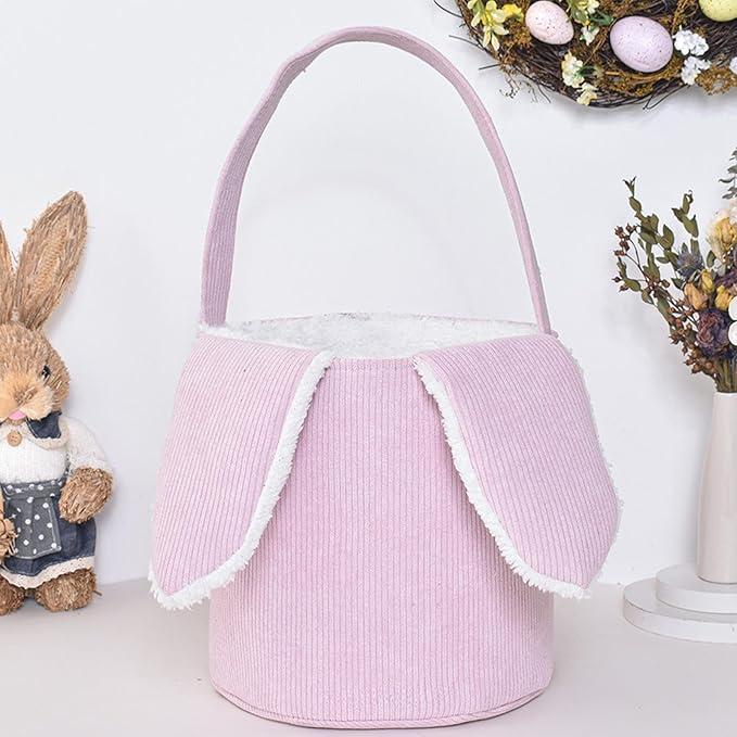 Bunny Egg Hunt Easter Bucket Plush | Easter Bucket Bags With Rabbit Ears,Bunny Ears Baskets For Kids,Easter Bunny Basket,Candy Storage Decorations With Rabbit Ears For Boys Girls