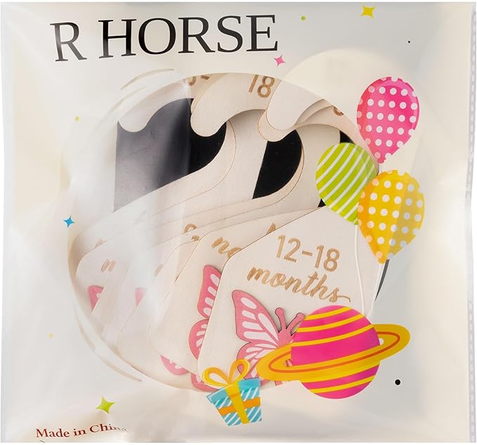 R HORSE 3D Wooden Baby Closet Dividers - 8Pcs Pink Butterfly Baby Closet Organizer, Double-sided Newborn Clothes Size Hanger Dividers Nursery Decor Birthday Gift for Boys Girls, 0-24 Months