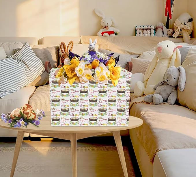 Rectangular Easter Eggs Basket Empty,Toys Storage Bin with Handles,Room Decor,Gift Basket(Garland Easter Egg)