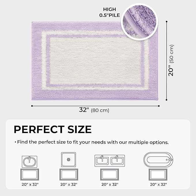 GRANNY SAYS Microfiber Bathroom Rugs Non Slip Washable, Water Absorbent Bathroom Mats for Tub, Soft Bath Mats for Bath Floor & Shower, Bath Rug, 20" x 32", Purple