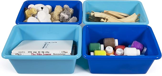 Humble Crew Toy Storage Bins for Kids, Set of 4, Navy/Teal, Small - Sturdy, Colorful Plastic Storage Bins for Classroom, Playroom, Nursery, and More - Premium Toddlers Toy Organizer Bins