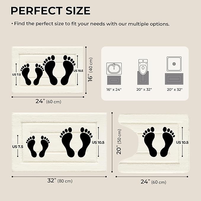 GRANNY SAYS Bathroom Rugs Sets 3 Piece, Soft Absorbent Microfiber Bath Mats for Bathroom Non Slip Washable, U-Shaped Toilet Bath Rugs for Tub Shower (Cream, 16" x 24" + 20" x 32" + U Shaped 20" x 24")