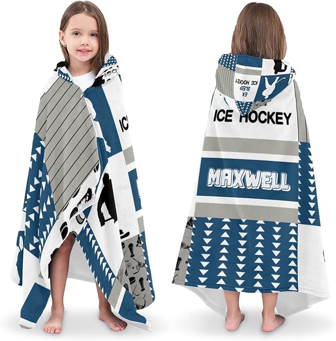 Hooded Bath Towels for Kids, Hockey Sky Blue Personalized Towel for Swimming Robe | Bathing | Beach | Birthday Gifts