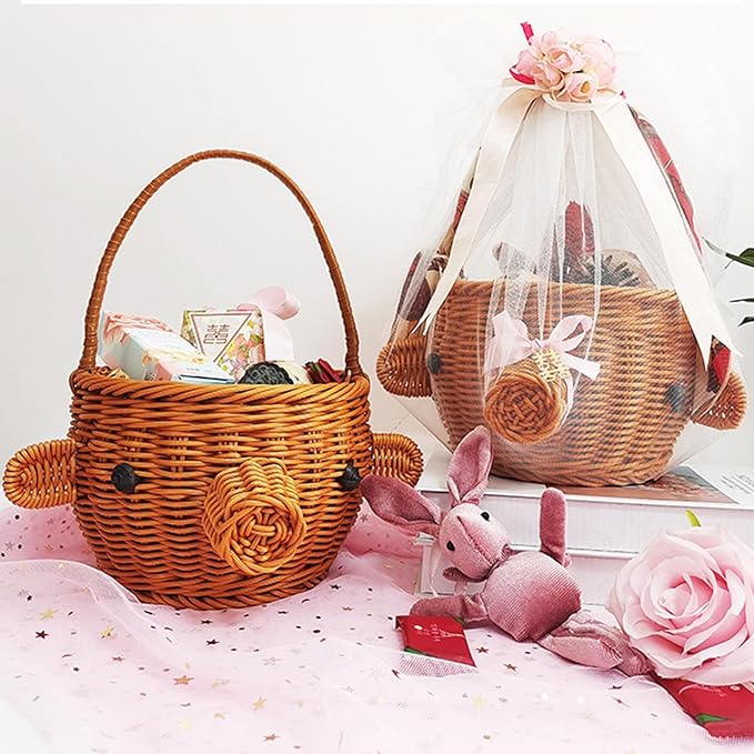 Unique Piggy Cartoon Storage Container Handmade Piggy Basket Imitation Rattan Weave for Home Decoration and Storage Straw Woven Basket