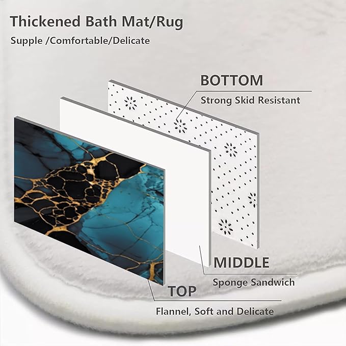 4 Pcs Navy Marble Shower Curtain Sets with Rugs Gold Bathroom Sets with Shower Curtain and Rugs Modern Abstract Bathroom Decor Accessories Shower Curtains for Bathroom Toilet Lid Cover
