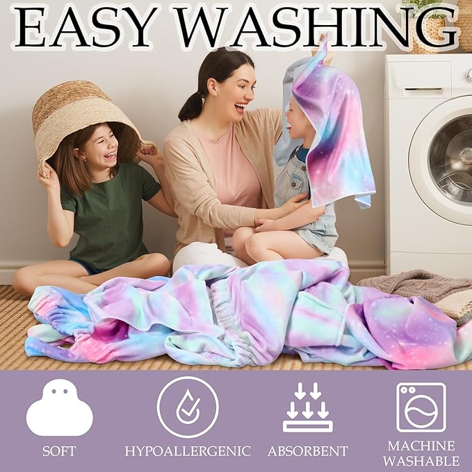 2 Sets Girls Towel Wrap Hair Towel Wrap for Kids with Soft Bath Body Dress Cute Adjustable Bathrobe with Turbans for 3.9-4.9 ft Kids Girls Wet Hair Rapid Drying(Rainbow Style)
