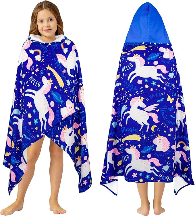 Hooded Towels for Kids Unicorn 60" x 35" Toddler Bath Beach Towel Poncho with Hood Super Soft and Absorbent 100% Microfiber for Girls Ages 5-12