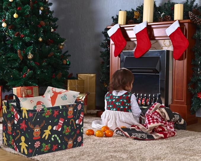 Rectangular Christmas Basket Tree Gift Baskets for Families Cute Baby Storage Bin Kids Storage Bin Toy Organizer Box Christmas Room Decor for Parties(Black)