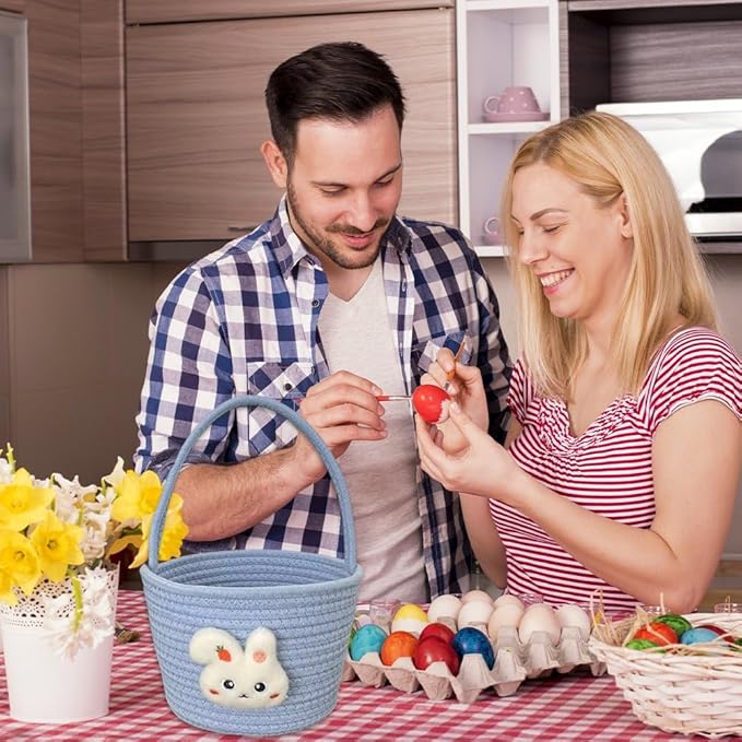 Easter Bunny Basket, Cotton Hand-Woven Storage Basket, Easter Egg Basket Cute Bunny Shopping Handbag for Easter Party