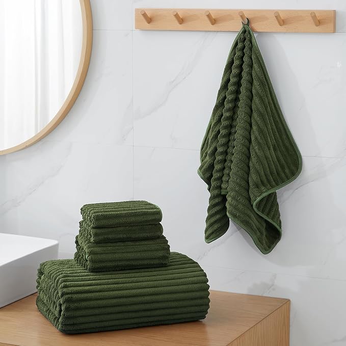 6-Piece Bath Towel Set(30"x60"), 2 Large Bath Towel Sheets, 2 Hand Towels and 2 Washcloths - Highly Absorbent Quick Dry Microfiber,Ultra Soft Towel Set for Bathroom (Olive Green)