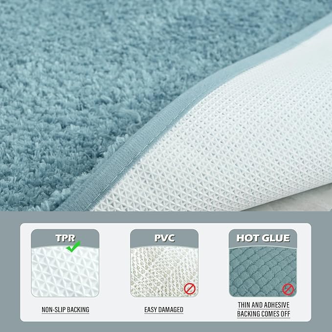 HOMORE Bathroom Rug Set 2 Piece, Soft Absorbent Bath Mats Set,Machine Washable Spa Blue Bath Rug Sets for Bathroom Non Slip,(21"x34"+21"x21") Plush Shaggy U Shape Contour Toilet