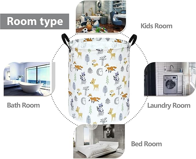19.7 Inch Round Laundry Hamper Cute Animal Pattern Laundry Basket Fabric Storage Hamper Organization Bin, Toy Box,Gift Basket with Handles for Room