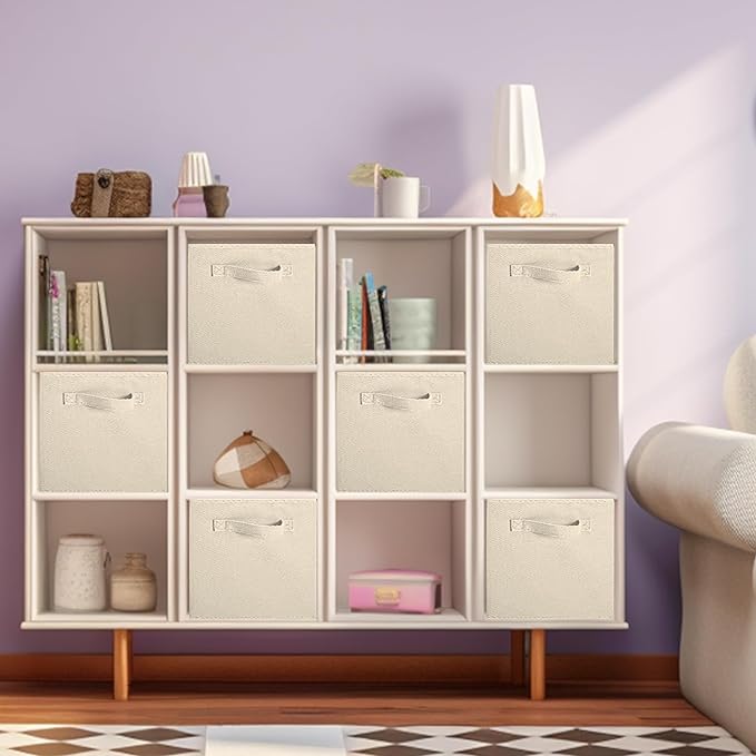 ShellKingdom Foldable Fabric Storage Cubes And Cloth Organizer Drawer For Closet And Toys, 6 Pack (Beige)