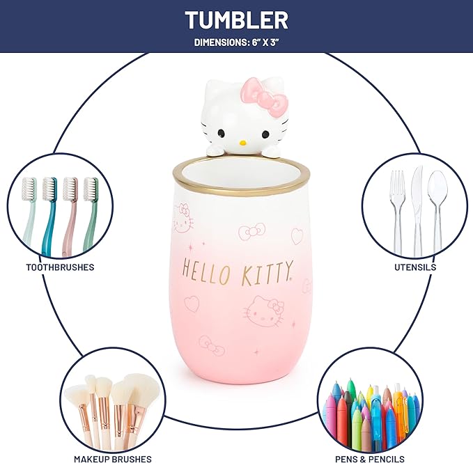 Hello Kitty Tumbler - Pink Resin Toothbrush/Pen Holder - Bathroom Décor