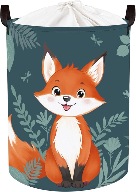 Clastyle Cute Woodland Animal Laundry Basket Kids Clothes Book Storage Basket Gift Toy Box for Bedroom Decor,Fox,36x45 cm