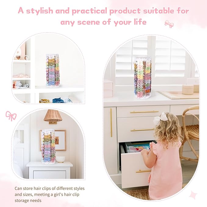 POVETIRE Bow Holder for Girls Hair Bows,360 Rotation Hair Bow Organizer, Hair Clips Stand Hair Accessories Rack Display Decors Baby Nursery Toddler Girls Room