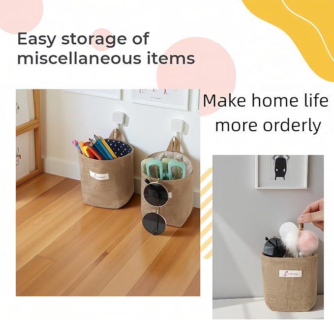 Chinshwehaw Washable Cotton Linen Hanging Organizer Bag for Door Wall Bedside | Washable Storage Pockets | Space Saving ，Reusable Closet Organizer (2Pack) (Deep blue dots+yellow stripes)