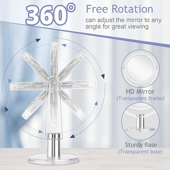 Vanity Makeup Mirror with Stand, 1X/15X Magnification Double Sided 360 Degree Swivel, Portable Table Desk Counter top Magnifying Mirror, Tabletop Mirror for Bedroom or Dorm Room, 6.25 Inch