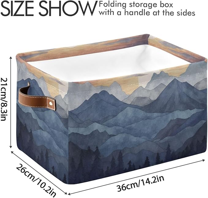 YETTASBIN Nature Mountain Storage Basket 1pc, Large Collapsible Toys Clothes Organizer, Durable Canvas Storage Bin with Handle for Shelves Closet Laundry Home Office Decor