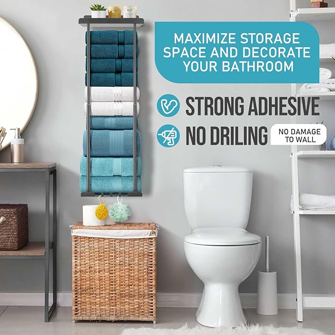 Hommtina Bathroom Towel Storage Black Towel Holder Bathroom Decor Aesthetic Towel Racks for Bathroom Bath Towel Storage (Grey)