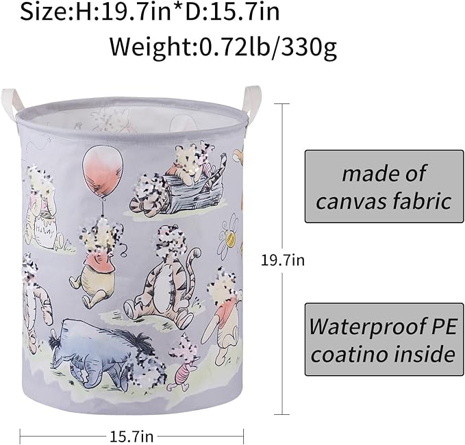 Bear Storage Basket, Nursery Large Hamper Canvas Laundry Basket Foldable With Waterproof Pe Coating,For Kids Boys And Girls, Bathroom, Bedroom, Clothes,Toy Bin