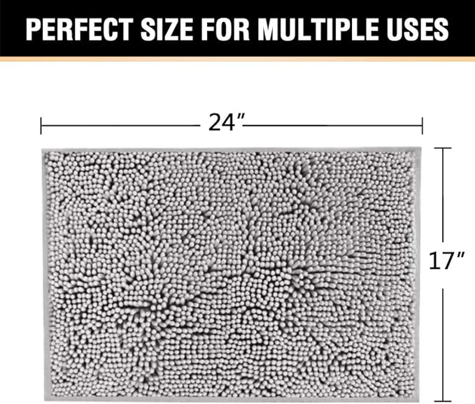 H.VERSAILTEX Bath Mat Bathroom Rug Bath Rugs for Bathroom Non Slip Bath Mats Extra Thick Chenille Rug 17" x 24" Absorbent Soft Shaggy Washable Dry Fast Plush Rugs for Bathtubs - Dark Grey
