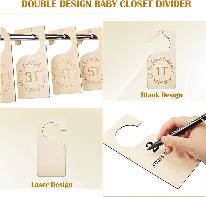 Patelai 7 Pcs Wooden Baby Closet Dividers for Clothes Organizer 1T to 7T Hanger Closet Dividers Nursery Organization for Home Baby Kids Newborn Infant Clothes(Wood)