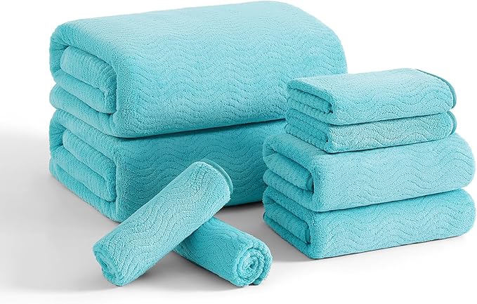 8 Piece Bath Towel Set |2 Oversized Large Bath Sheet,2 Hand Towels,4 Washcloths| Ultra Soft Cozy Bath Towel Set for Bathroom Hotel Gym Spa,Highly Absorbent & Quick Dry Bathroom Towel Collections,Teal