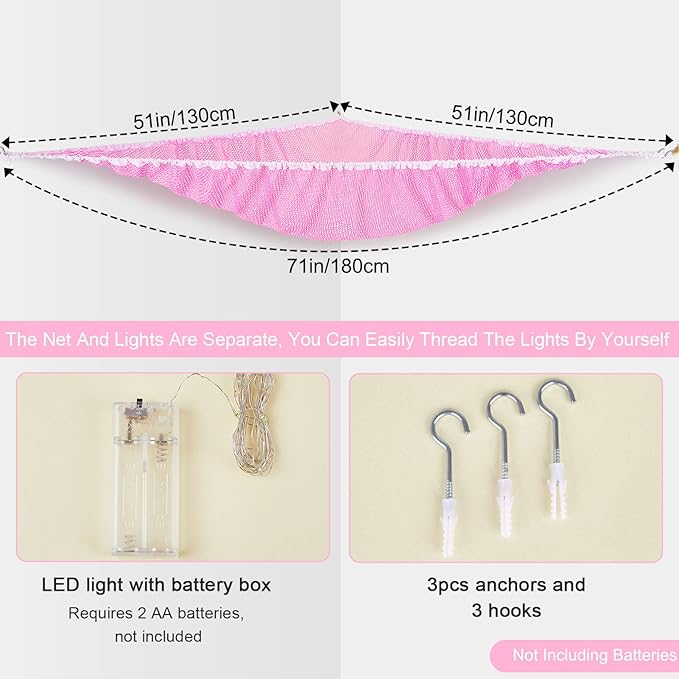 Unicorn Castle Stuffed Animals Net or Hammock Kids Toy Storage Organizer with LED Light Hanging Corner Stuffed Animals Holder Kids Girls Room Decor,Pink,Large (Pack of 1)