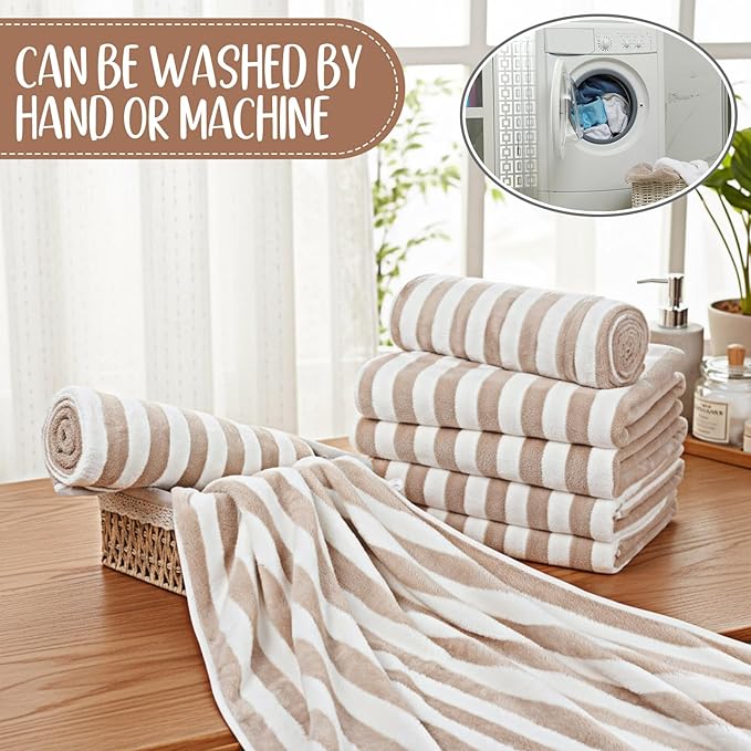 16 Pack Microfiber Bath Towels Bulk 27'' x 60'' Oversized Size Bath Towel Highly Absorbent Extra Large Soft Drying for Shower Beach Winter Salon Sport Gym Party (Stripes,Brown)