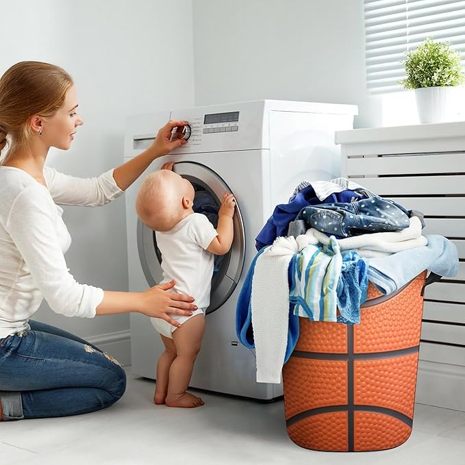 Basketball Laundry Basket Room Décor Hamper Clothes Storage Bucket Toy Organizer Foldable Waterproof Bathroom Laundry Storage Bedroom Large