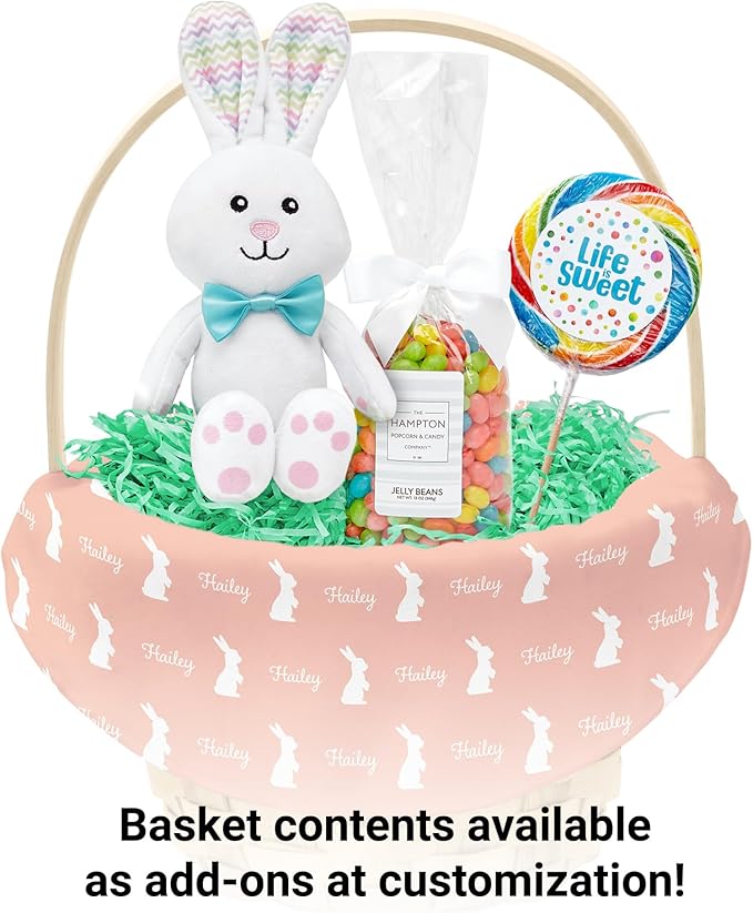 Let's Make Memories Personalized Easter Basket for Kids - For Boys - For Girls - Create Your Own - Fillable - Wicker - Easter Basket Stuffers - Small - Sunset Orange Hoppy Bunny