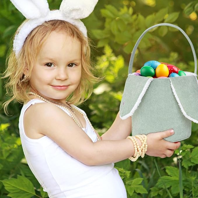 Bunny Egg Hunt Easter Bucket Plush | Easter Bucket Bags With Rabbit Ears,Bunny Ears Baskets For Kids,Easter Bunny Basket,Candy Storage Decorations With Rabbit Ears For Boys Girls