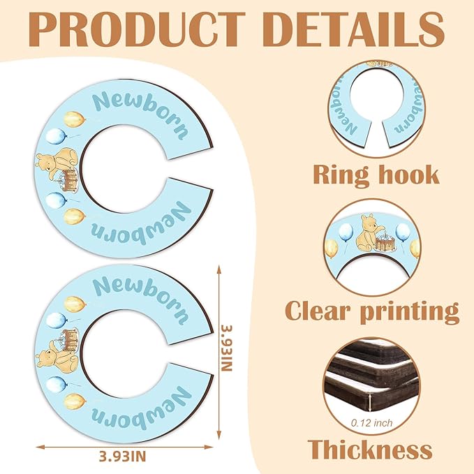 8Pcs Winnie Baby Closet Dividers, Colorful Round Baby Clothes Dividers for Closet, Newborn Baby Stuff for Baby Boys Girls, Wooden Double-Sided Baby Hanger Organizer from Newborn to Toddler