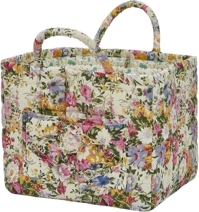Boho Fabric Storage Basket, Large Capacity Laundry Basket, 12.2'' x 10.23'' x 10.23'' Collapsible Laundry Hamper with Easy Carry Handles (D Multi-Color 3, L)