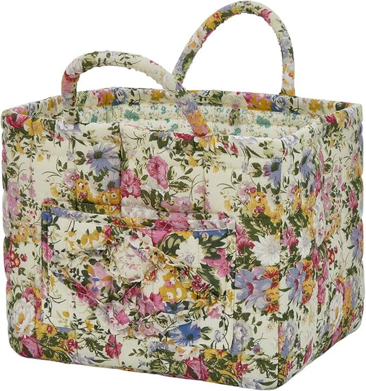 Boho Fabric Storage Basket, Large Capacity Laundry Basket, 12.2'' x 10.23'' x 10.23'' Collapsible Laundry Hamper with Easy Carry Handles (D Multi-Color 3, L)
