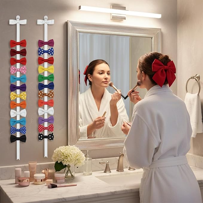 Hecila 6PCS Bow Holder Long Hair Bow Organizer Hair Accessories Organizer Hairs Clips Storage Wall Hanging Home Decor Headband Bows Storage Wall Hanging Display for Nursery Home Decors