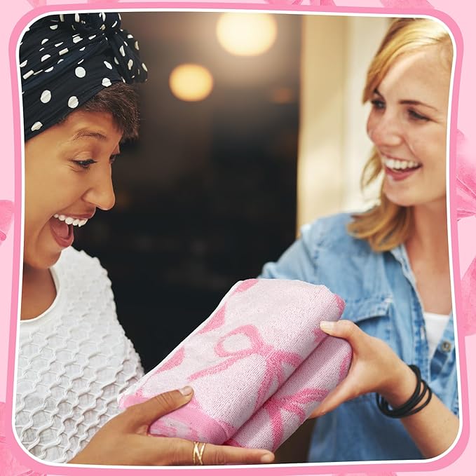 4 Pcs Pink Bow Hand Towels for Bathroom 13 x 29'' Soft 100% Cotton Coquette Face Towel Valentine's Day Kitchen Decor Absorbent Preppy Bathroom Decor Bridal Shower Wedding Gift