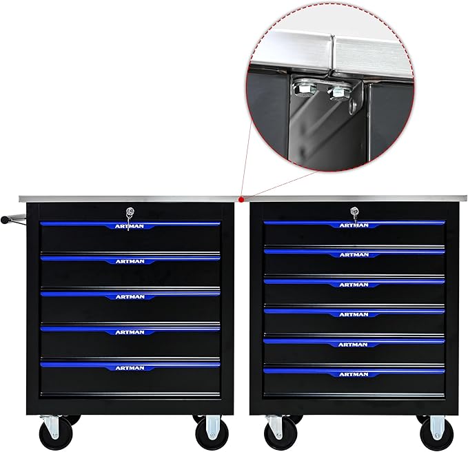 5 Drawers Rolling Tool Chest Cart PLUS ,Tool Storage Cabinet With 4 Wheels.Tool Cabinet Trolley With Locking System and Stainless Steel Countertops.Tool Storage Cart for Garage,Workshop,Warehouse